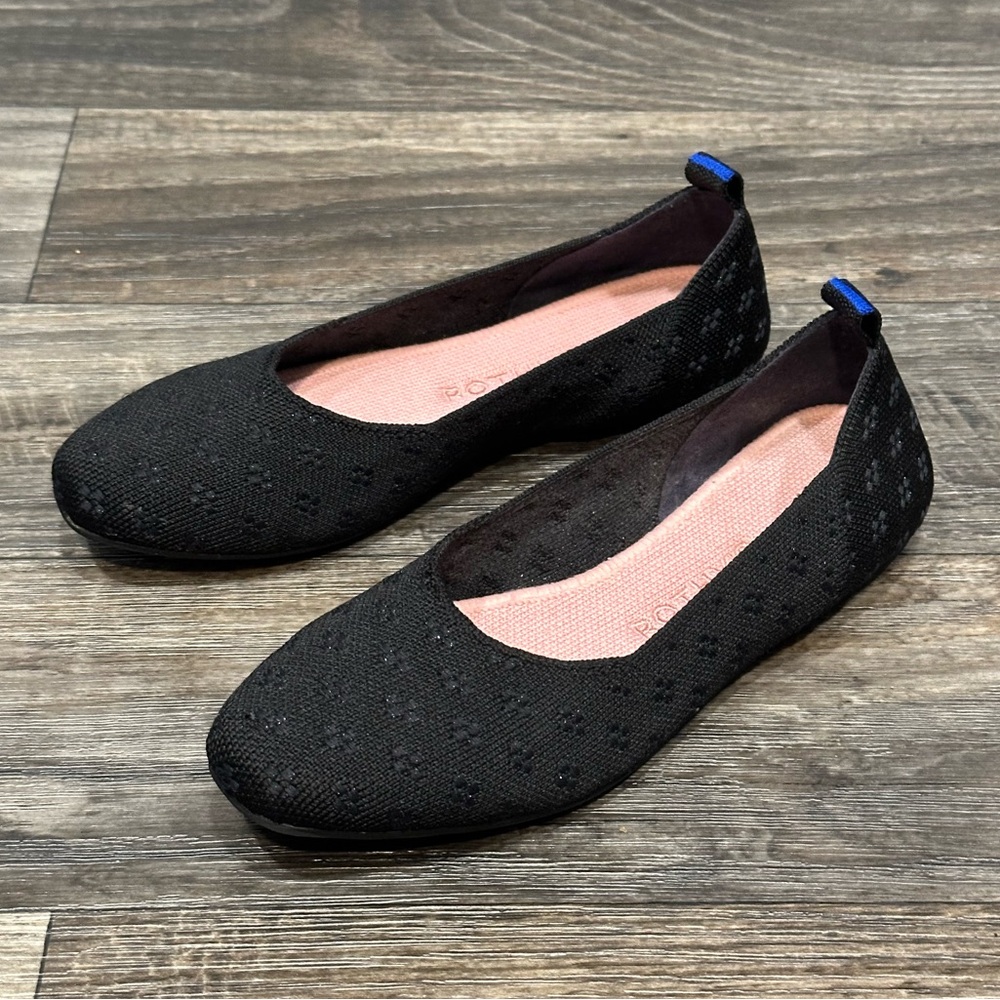 Rothy's Black Flats with Blue Accent